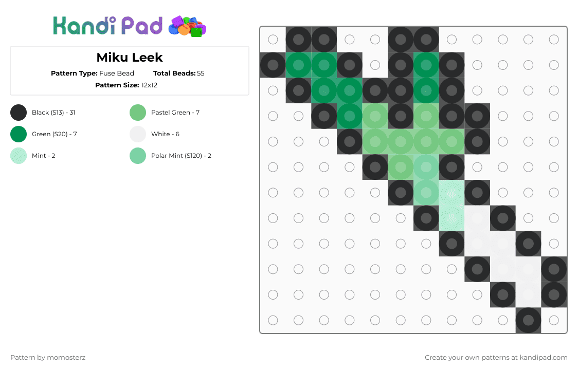 Miku Leek - Fuse Bead Pattern by momosterz on Kandi Pad - black,teal,green,miku,simple,triplebaka,vocaloid