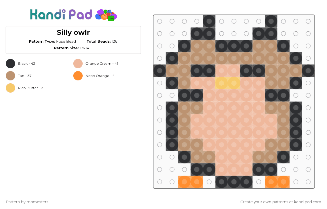 Silly owlr - Fuse Bead Pattern by momosterz on Kandi Pad - beige,15x15,owl,birb,simple,13x14