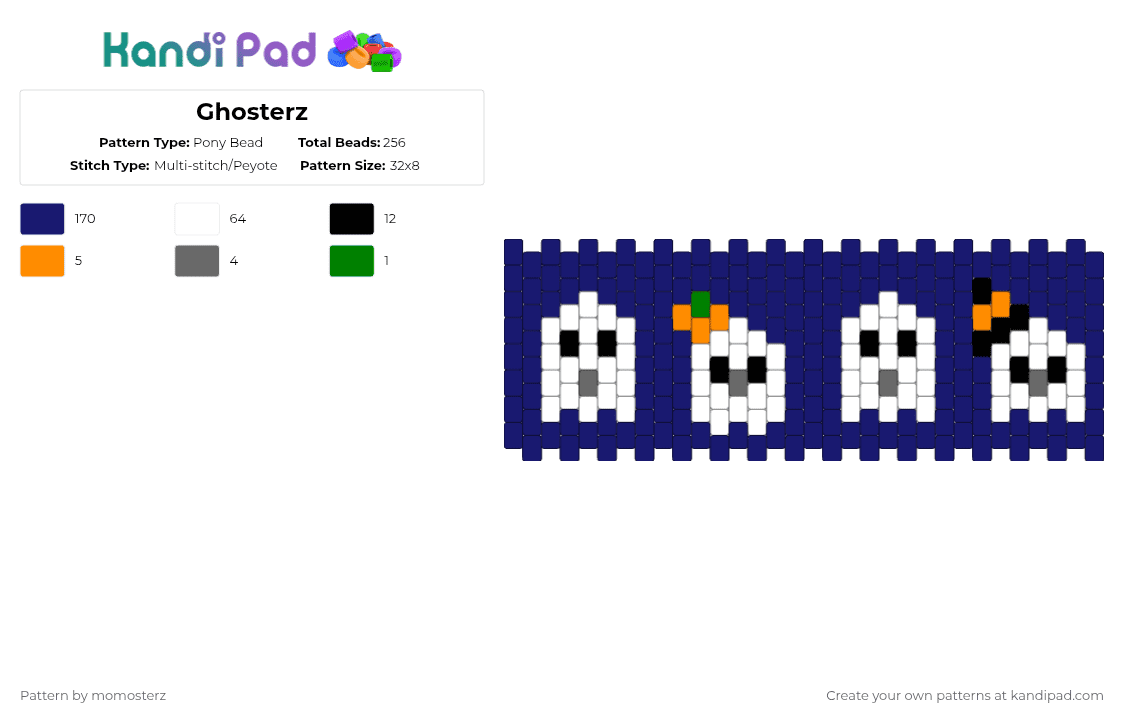 Ghosterz - Pony Bead Pattern by momosterz on Kandi Pad - cuff, ghost, halloween, purple, simple