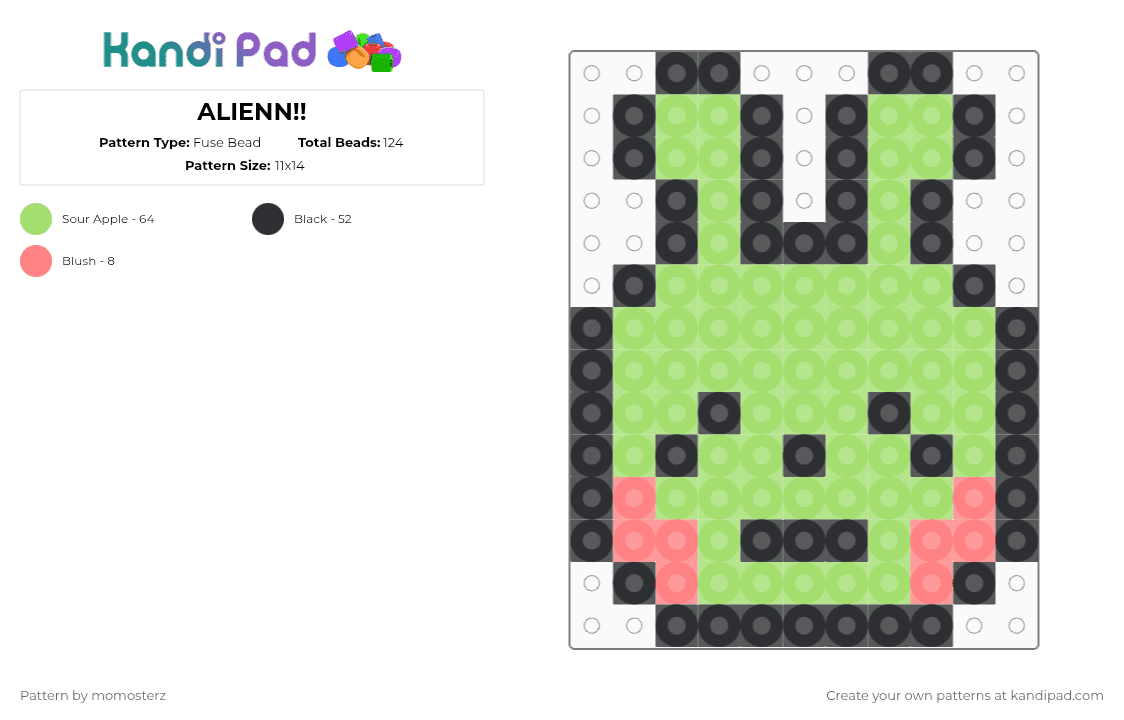 ALIENN!! - Fuse Bead Pattern by momosterz on Kandi Pad - 11x14, 15x15, alien, green, outer space