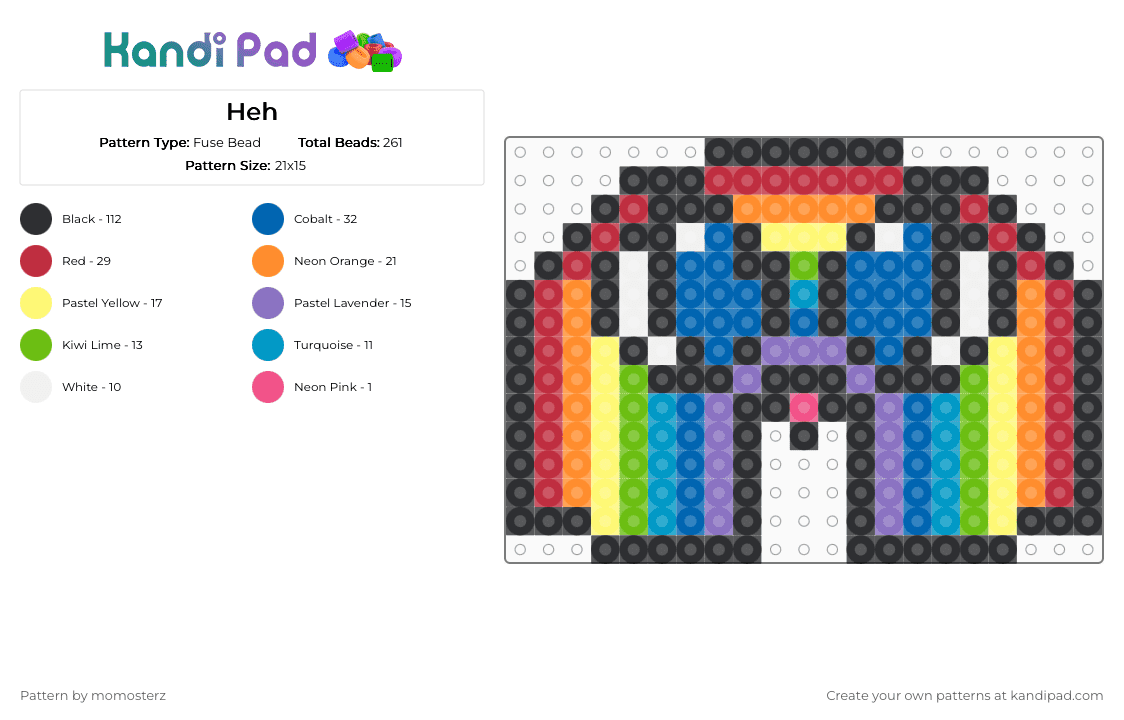 Heh - Fuse Bead Pattern by momosterz on Kandi Pad - black,blue,red,orange,rainbow,cute,silly,colorful
