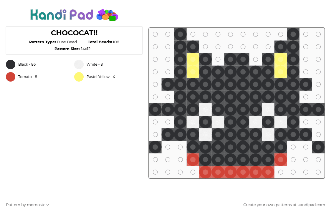 CHOCOCAT!! - Fuse Bead Pattern by momosterz on Kandi Pad - black,yellow,red,simple,sanrio,cute,cat
