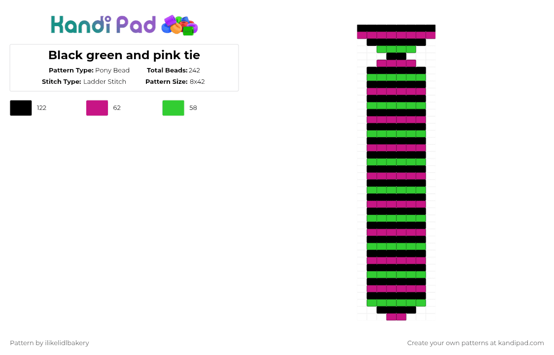 Black green and pink tie - Pony Bead Pattern by ilikelidlbakery on Kandi Pad - pink,green