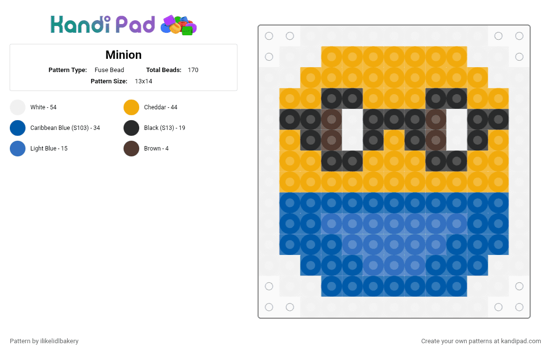 Minion - Fuse Bead Pattern by ilikelidlbakery on Kandi Pad - orange,blue