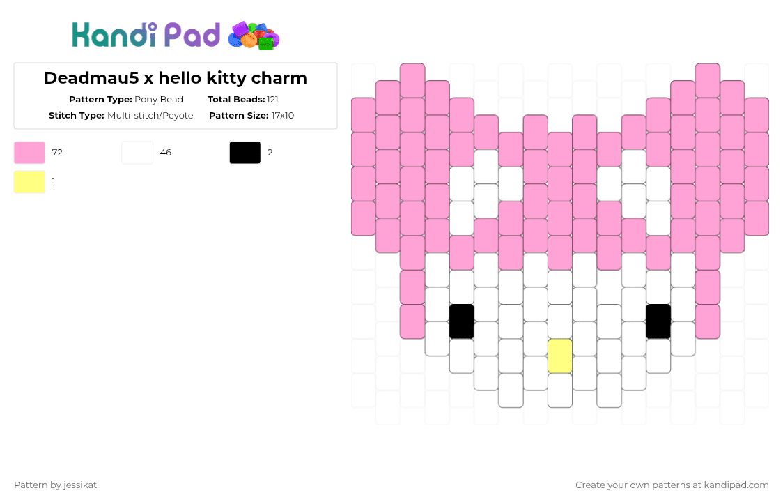 Deadmau5 x hello kitty charm - Pony Bead Pattern by jessikat on Kandi Pad - pink,hellokitty,sanrio,kawaii,deadmau5,charm,cotdfairycore