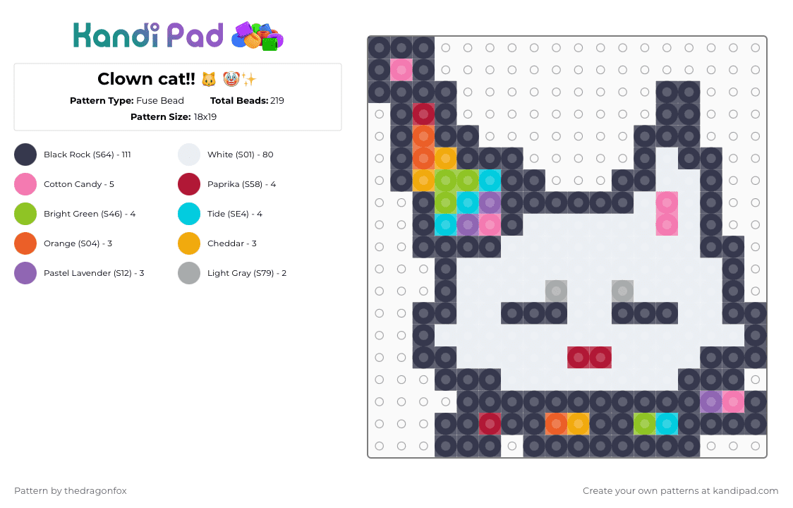 Clown cat!! 🐱 🤡✨ - Fuse Bead Pattern by thedragonfox on Kandi Pad - purple,clown,cat,silly
