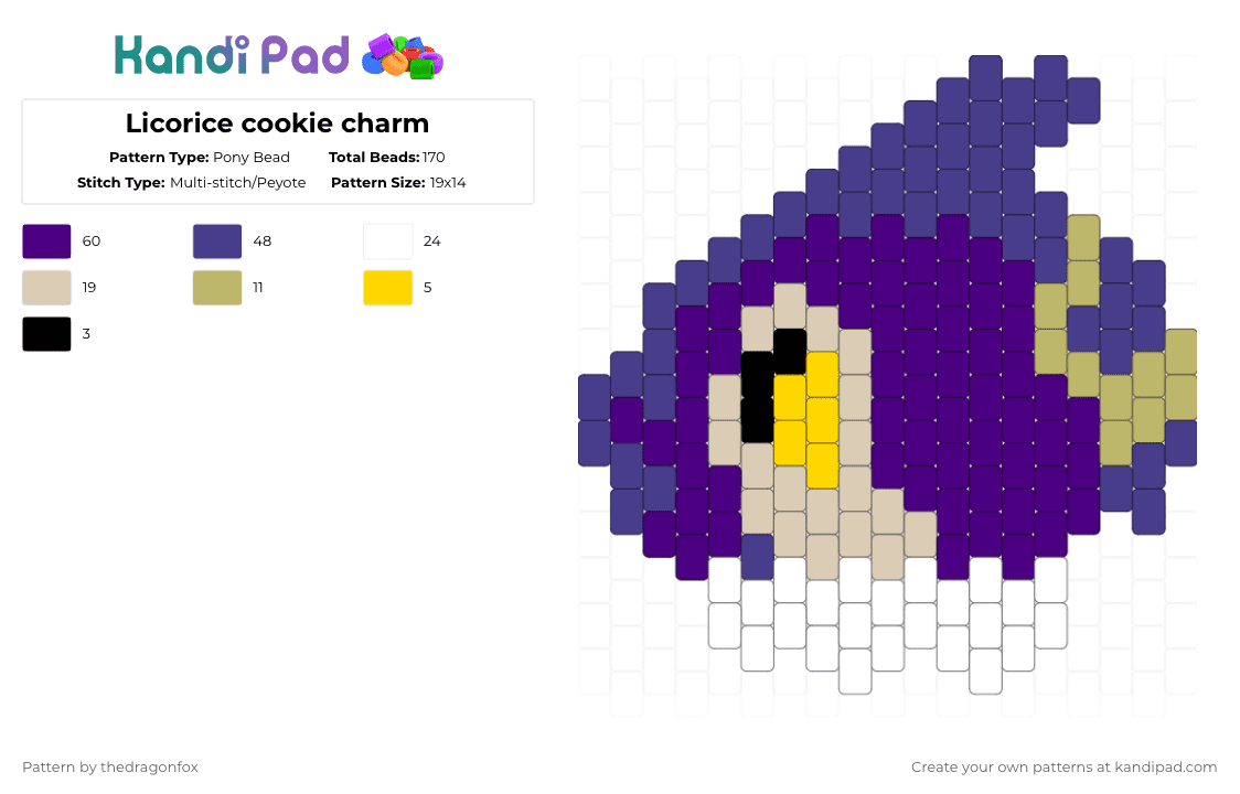 Licorice cookie charm - Pony Bead Pattern by thedragonfox on Kandi Pad - purple