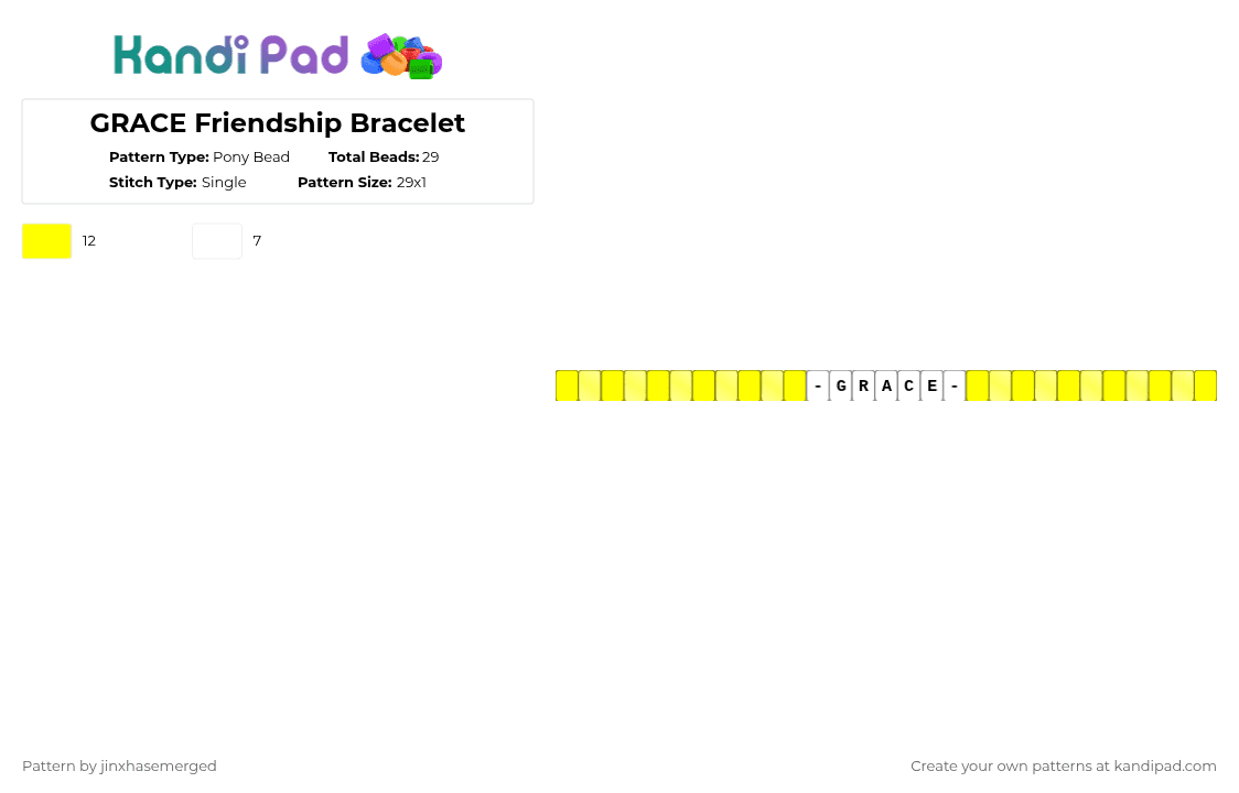 GRACE Friendship Bracelet - Pony Bead Pattern by jinxhasemerged on Kandi Pad - yellow