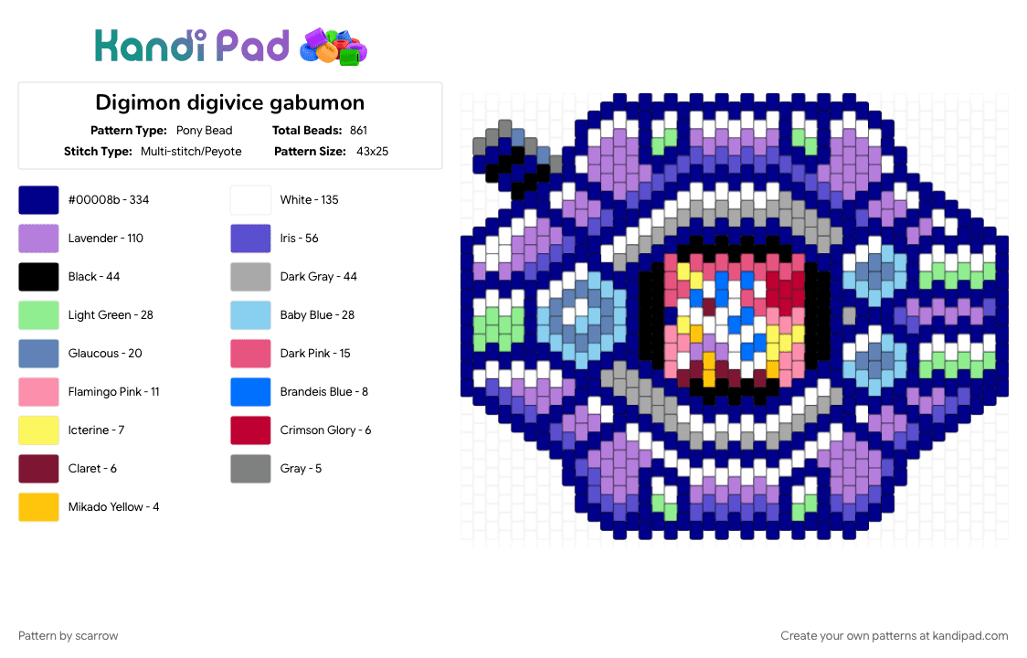 Digimon digivice gabumon - Pony Bead Pattern by scarrow on Kandi Pad - pink, purple