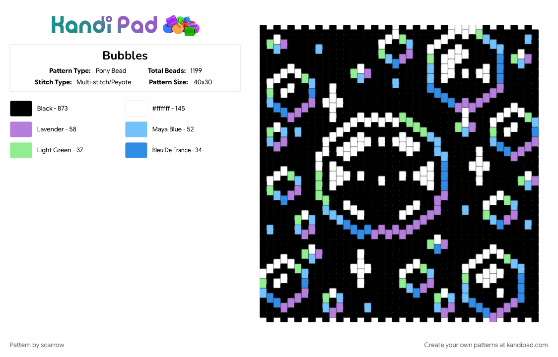 Bubbles - Pony Bead Pattern by scarrow on Kandi Pad - black, light blue, pink