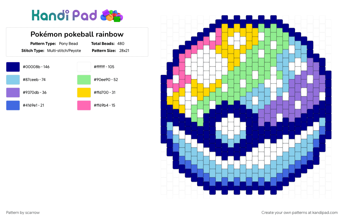 Pokémon pokeball rainbow - Pony Bead Pattern by scarrow on Kandi Pad - light blue, purple