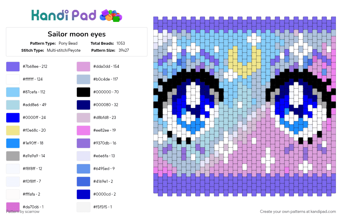 Sailor moon eyes - Pony Bead Pattern by scarrow on Kandi Pad - blue, light blue, pink