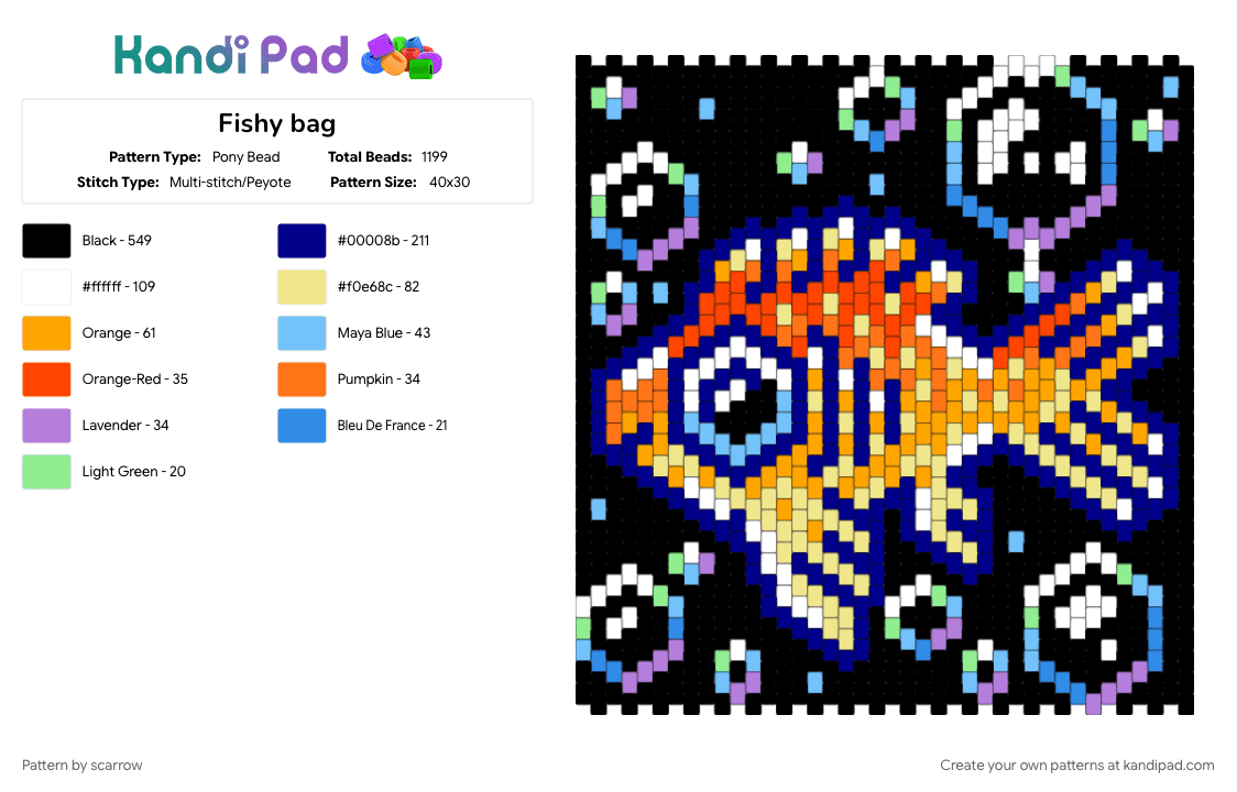Fishy bag - Pony Bead Pattern by scarrow on Kandi Pad - black, cotdunderwaterworld, orange, purple, yellow