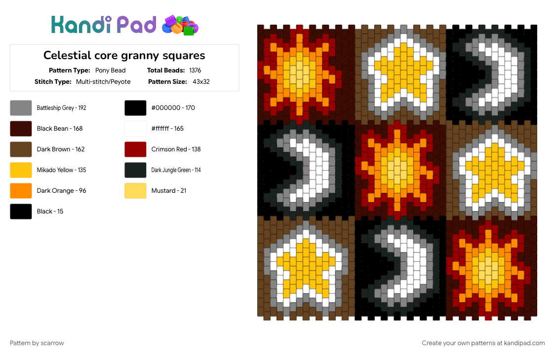 Celestial core granny squares - Pony Bead Pattern by scarrow on Kandi Pad - brown, gray