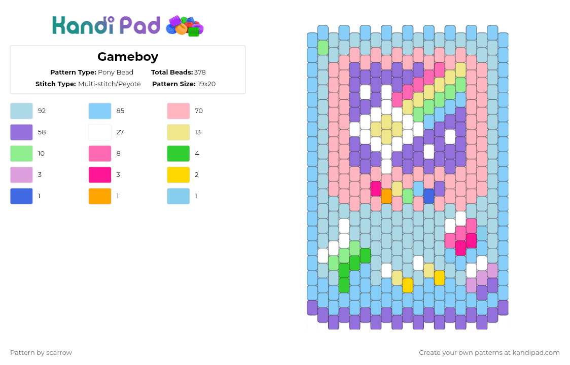 Gameboy - Pony Bead Pattern by scarrow on Kandi Pad - light blue,pink,purple