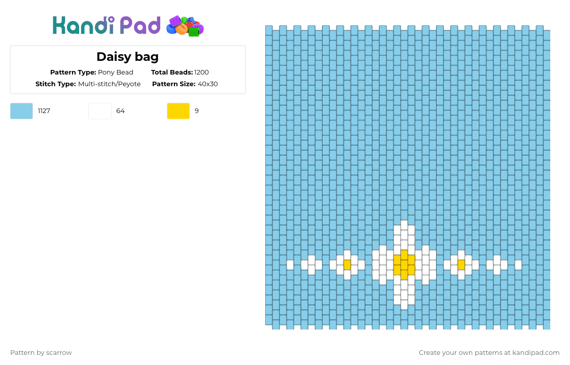 Daisy bag - Pony Bead Pattern by scarrow on Kandi Pad - light blue