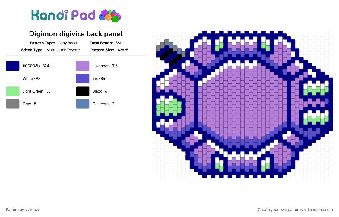 Digimon digivice back panel - Pony Bead Pattern by scarrow on Kandi Pad - pink, purple