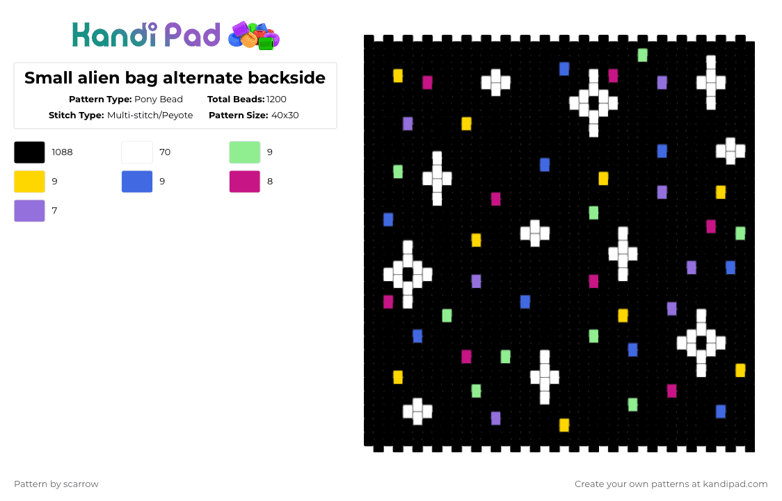Small alien bag alternate backside - Pony Bead Pattern by scarrow on Kandi Pad - black,white,yellow,blue,colorful
