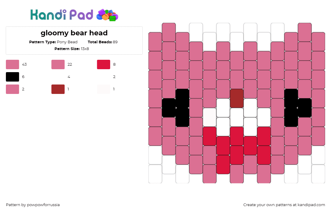 gloomy bear head - Pony Bead Pattern by powpowforrussia on Kandi Pad - gloomy bear,head,pink