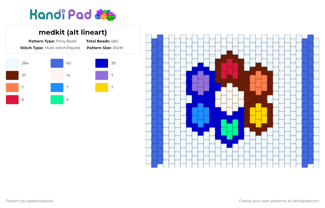 medkit (alt lineart) - Pony Bead Pattern by sappholopods on Kandi Pad - white,blue,brown,purple