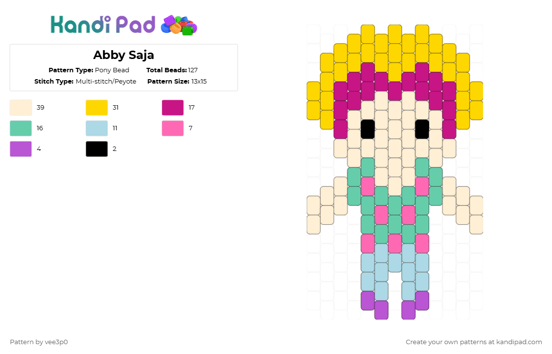 Abby Saja - Pony Bead Pattern by vee3p0 on Kandi Pad - yellow,pink,beige,abby,saja,kpop,kpop demon hunters