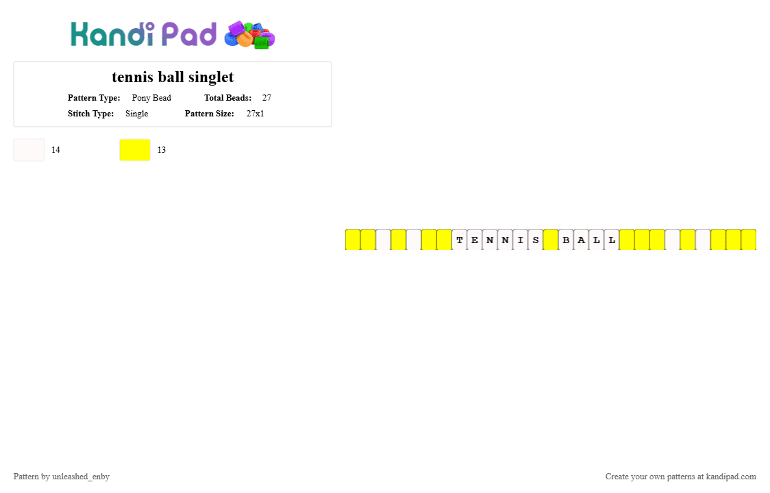 tennis ball singlet - Pony Bead Pattern by unleashed_enby on Kandi Pad - white,yellow