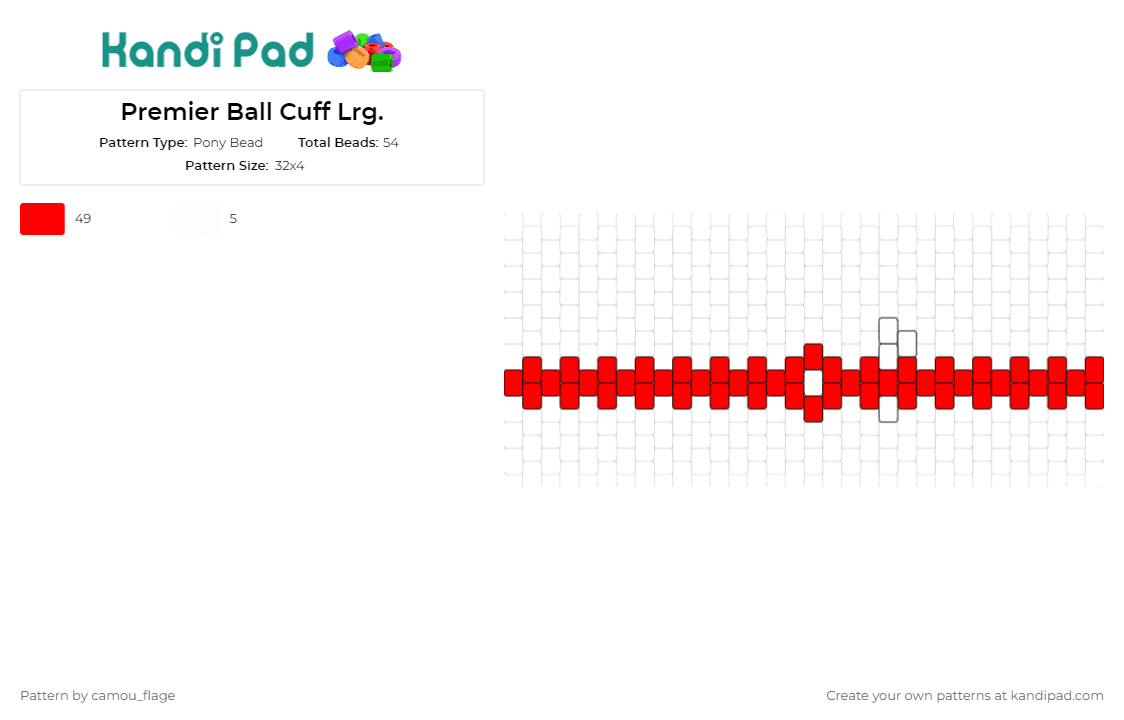 Premier Ball Cuff Lrg. - Pony Bead Pattern by camou_flage on Kandi Pad - pokemon,poke ball,premier ball,cuff