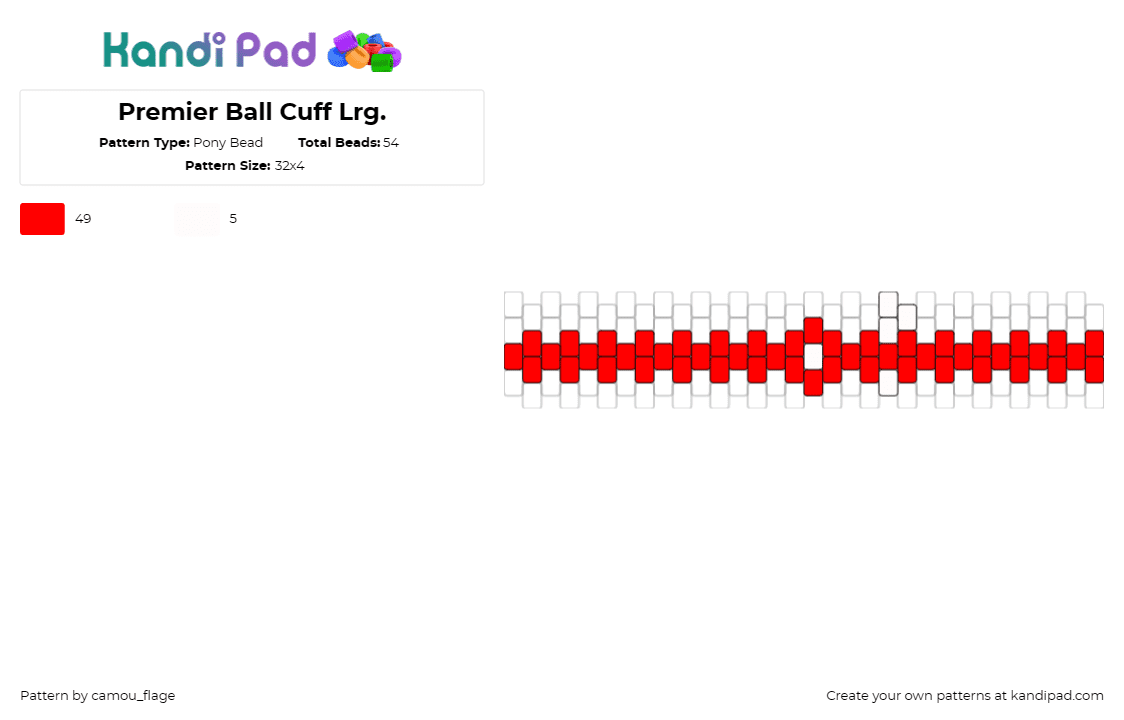 Premier Ball Cuff Lrg. - Pony Bead Pattern by camou_flage on Kandi Pad - pokemon,poke ball,premier ball,cuff