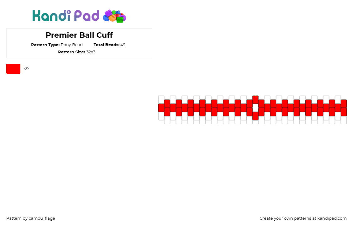 Premier Ball Cuff - Pony Bead Pattern by camou_flage on Kandi Pad - pokemon,poke ball,premier ball,cuff