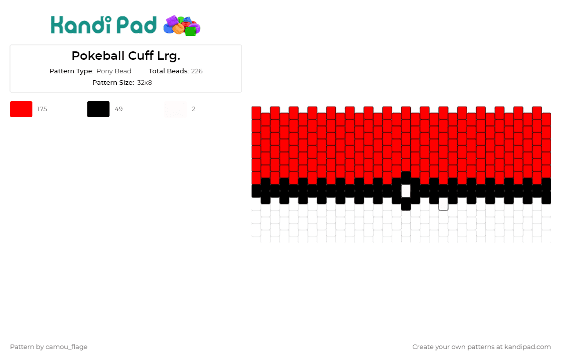 Pokeball Cuff Lrg. - Pony Bead Pattern by camou_flage on Kandi Pad - pokemon,poke ball,cuff