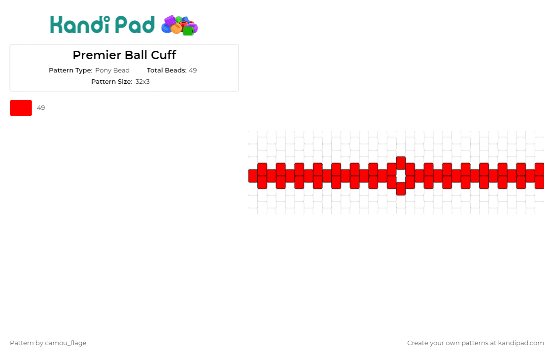 Premier Ball Cuff - Pony Bead Pattern by camou_flage on Kandi Pad - pokemon,poke ball,premier ball,cuff