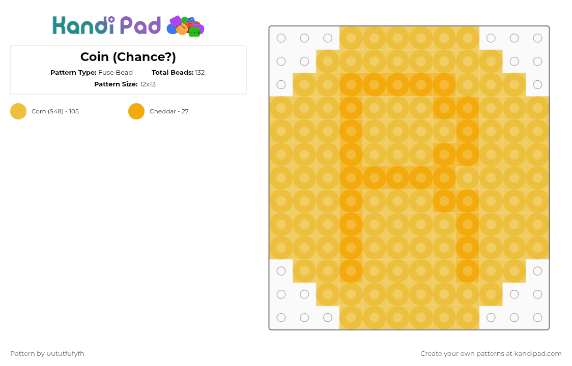 Coin (Chance?) Fuse Bead Pattern - Kandi Pad | Kandi Patterns, Fuse ...
