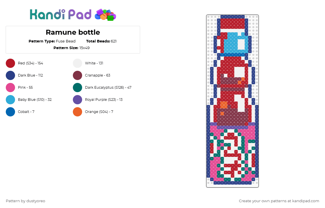 Ramune bottle - Fuse Bead Pattern by dustyoreo on Kandi Pad - blue,red,brown,pink,ramune,drink