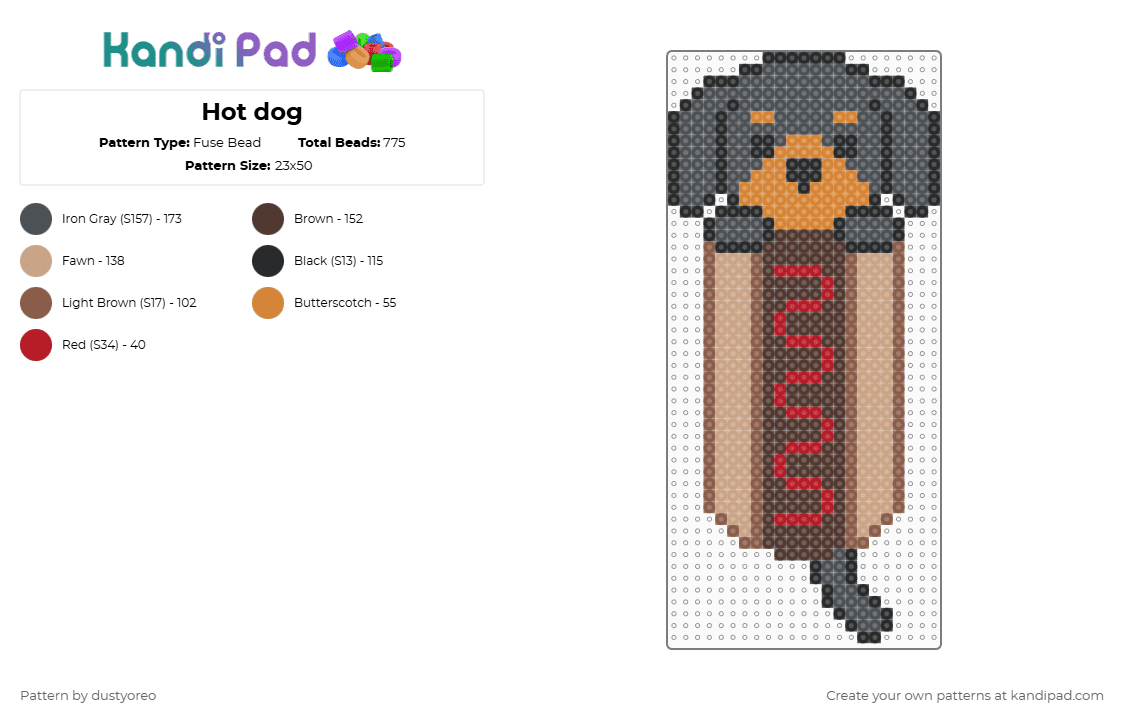 Hot dog - Fuse Bead Pattern by dustyoreo on Kandi Pad - purple,tan,beige,brown,dog,animal,food