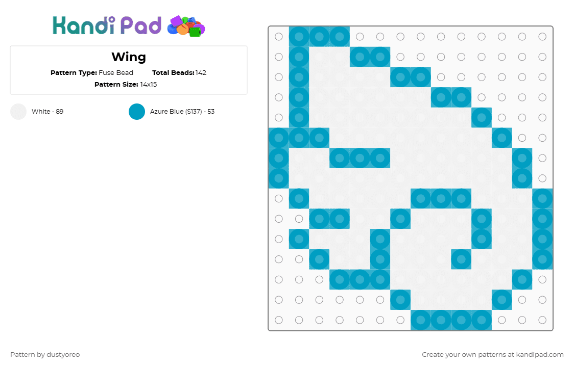 Wing - Fuse Bead Pattern by dustyoreo on Kandi Pad - light blue,white,wing