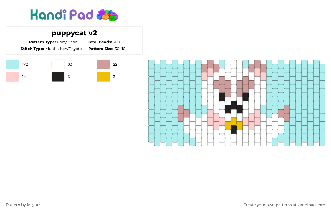 puppycat v2 - Pony Bead Pattern by failyurr on Kandi Pad - light blue