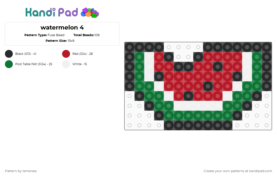 watermelon 4 - Fuse Bead Pattern by lemonee on Kandi Pad - green,red