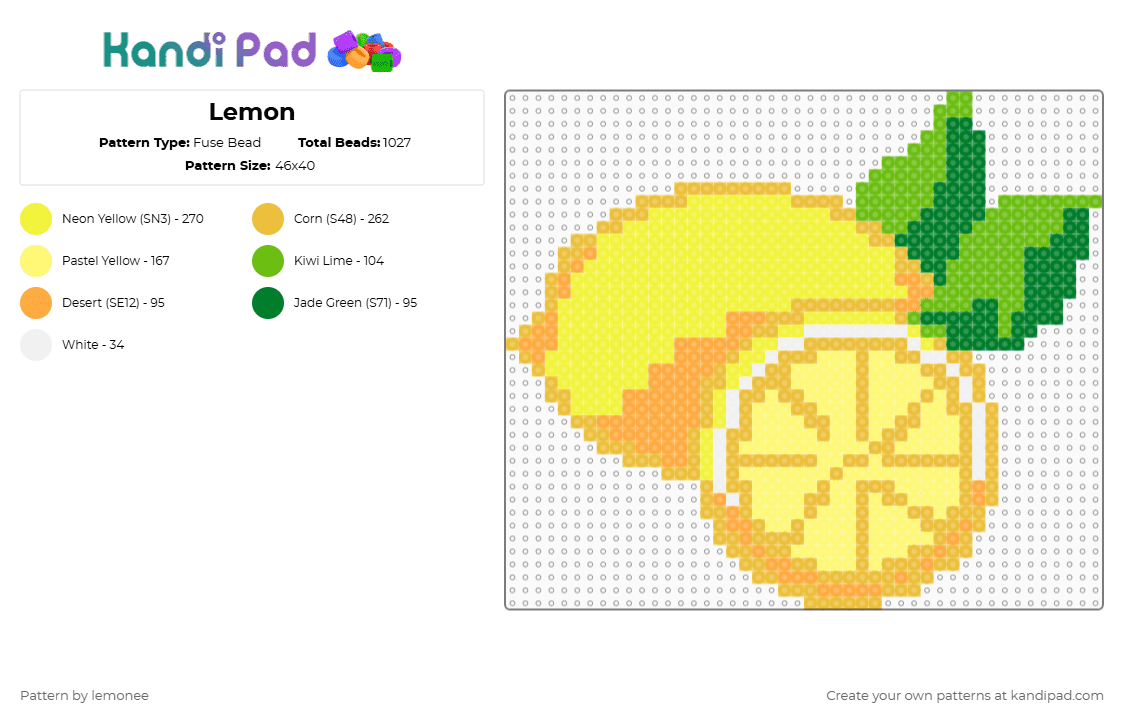 Lemon - Fuse Bead Pattern by lemonee on Kandi Pad - 
