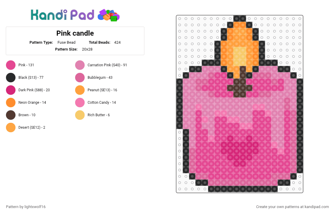 Pink candle - Fuse Bead Pattern by lightxwolf16 on Kandi Pad - pink