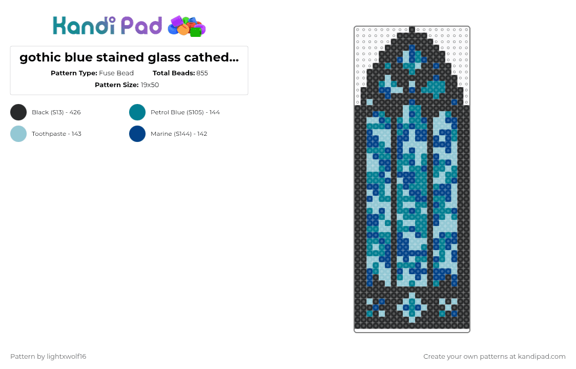 gothic blue stained glass cathedral window - Fuse Bead Pattern by lightxwolf16 on Kandi Pad - blue,light blue,teal