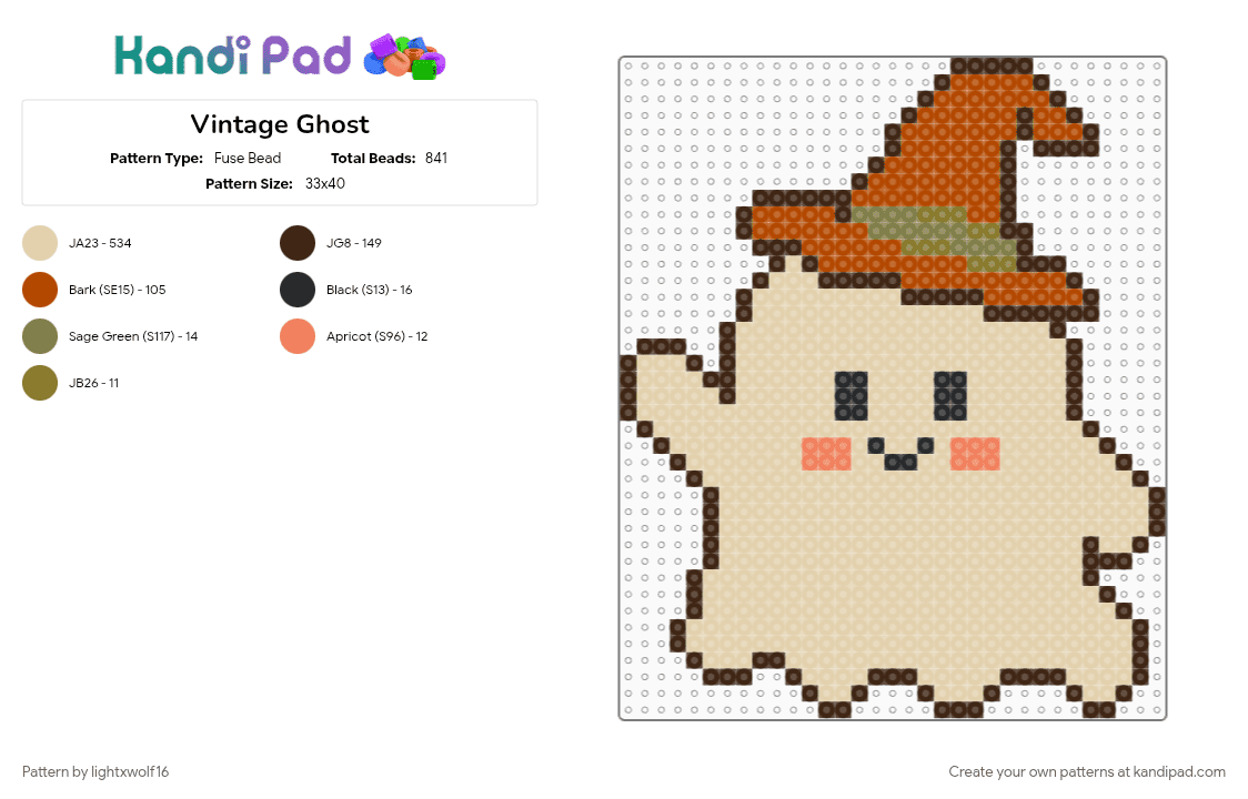 Vintage Ghost - Fuse Bead Pattern by lightxwolf16 on Kandi Pad - beige