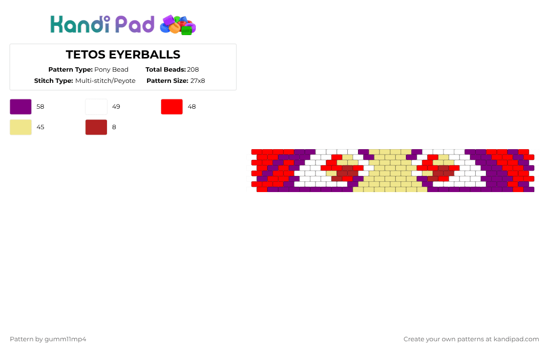 TETOS EYERBALLS - Pony Bead Pattern by gumm11mp4 on Kandi Pad - pink, red