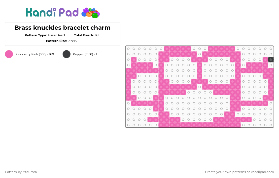 Brass knuckles bracelet charm - Fuse Bead Pattern by itzaurora on Kandi Pad - pink,necklace,brass knuckles,changeable color,perler