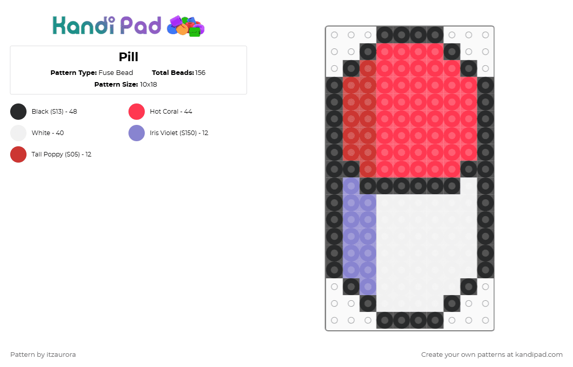 Pill - Fuse Bead Pattern by itzaurora on Kandi Pad - red,perler,pill,white