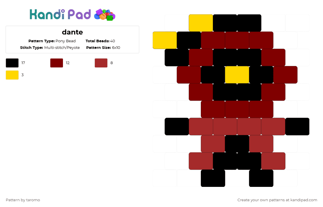 dante - Pony Bead Pattern by taromo on Kandi Pad - brown,red