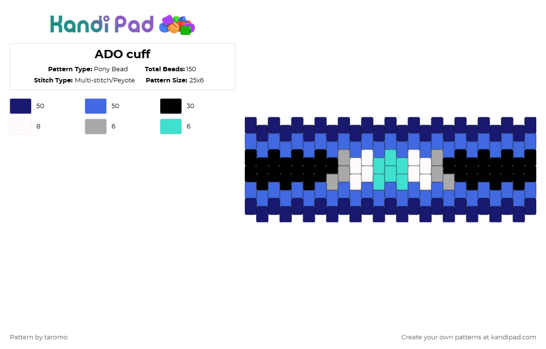 ADO cuff - Pony Bead Pattern by taromo on Kandi Pad - purple,blue