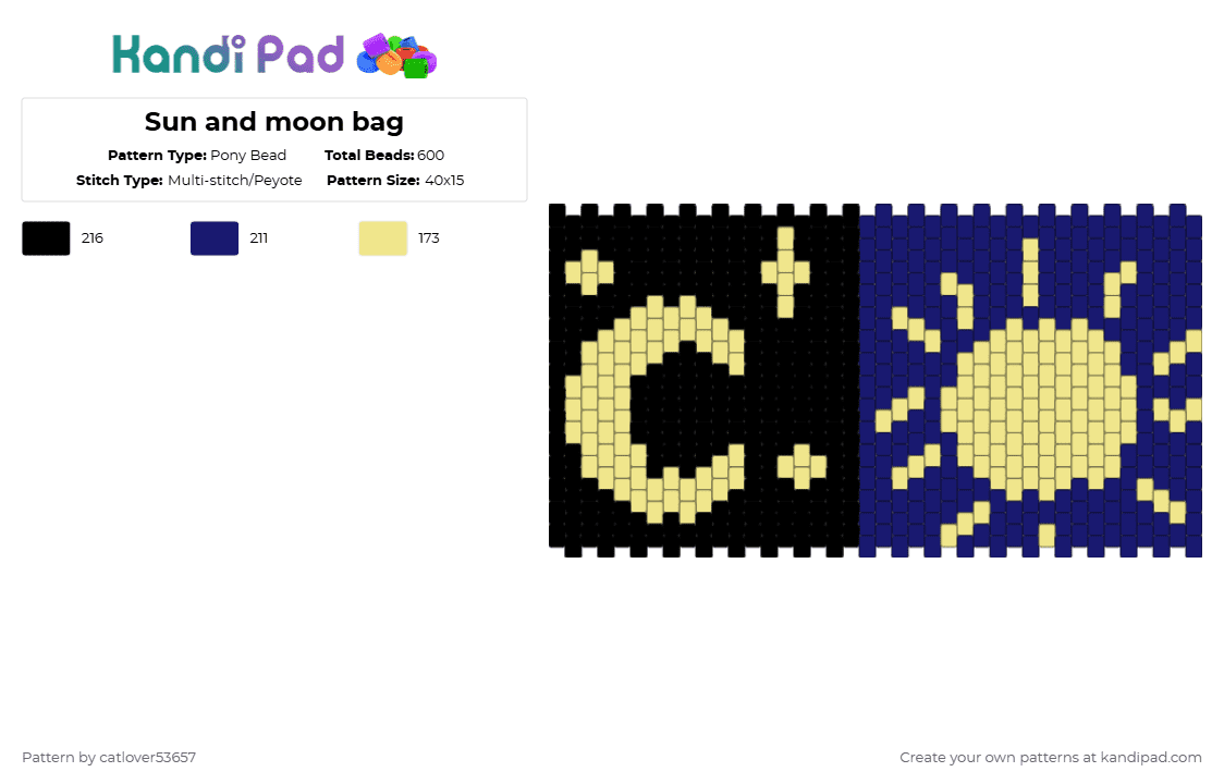 Sun and moon bag - Pony Bead Pattern by catlover53657 on Kandi Pad - purple,yellow