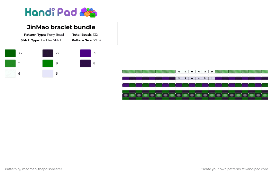 JinMao braclet bundle - Pony Bead Pattern by dreamxd on Kandi Pad - green,purple