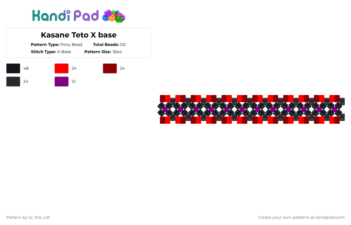 Kasane Teto X base - Pony Bead Pattern by dreamxd on Kandi Pad - red