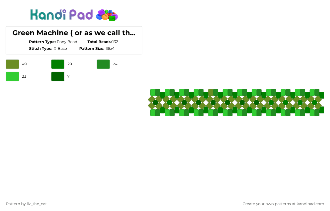 Green Machine ( or as we call them Green Gays) - Pony Bead Pattern by maomao_thepoisoneater on Kandi Pad - green